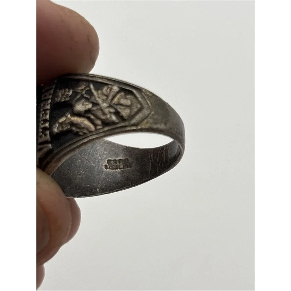 Vintage ESPO Sterling Silver WWII World War II Veteran Ring Red Stone Size 7.25